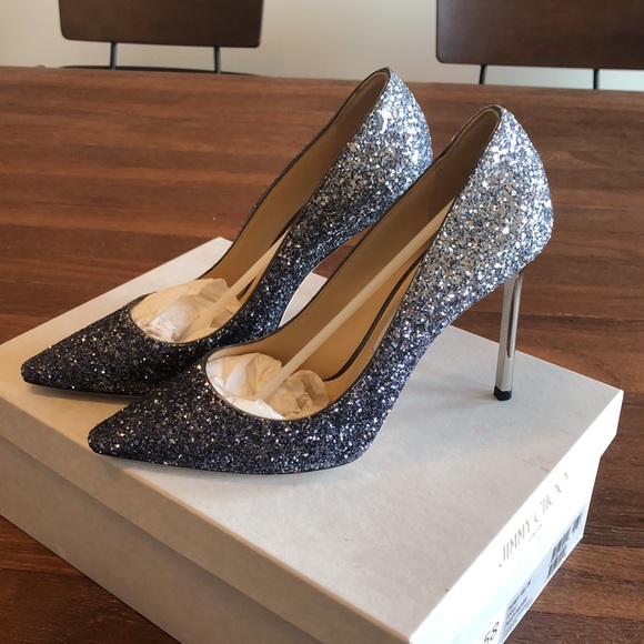 Jimmy Choo Silver Glitter Pointed Toe Pumps 100mm Size 38 New With Box - Picture 2 of 7